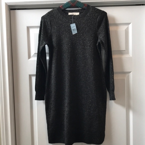 LOFT Dresses & Skirts - Loft black w silver metallic knit long sleeve sweater dress NWT